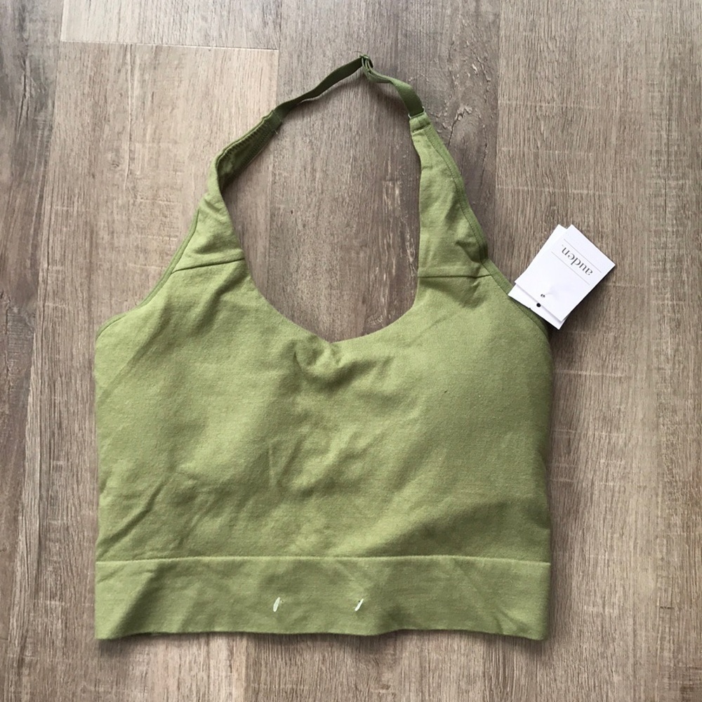 NWT lightly lined halter bralette olive green